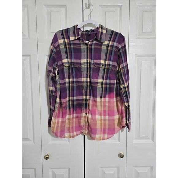 Chaps 1x women's purple dip dye button up flannel shirt - Picture 1 of 11